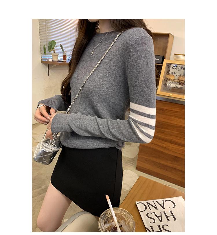 Wool Slim Fit Striped Knit Top for Women - Autumn Winter 2024