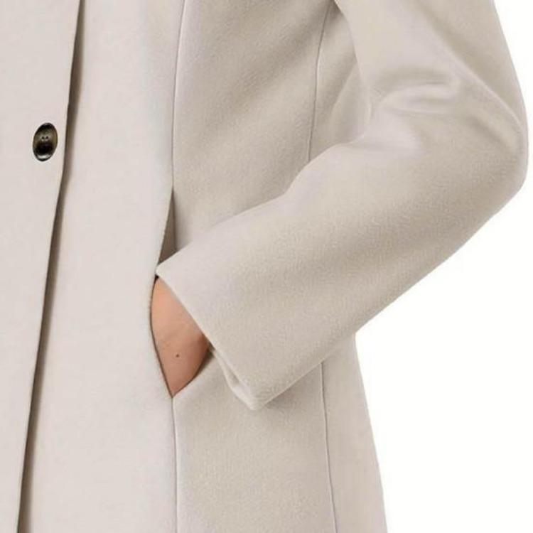 Winter Women Overcoat Stand Collar Long Sleeve Warm Thick Mid Length Coat with Pockets Fall Lady Jacket Neck Protection Single Breasted