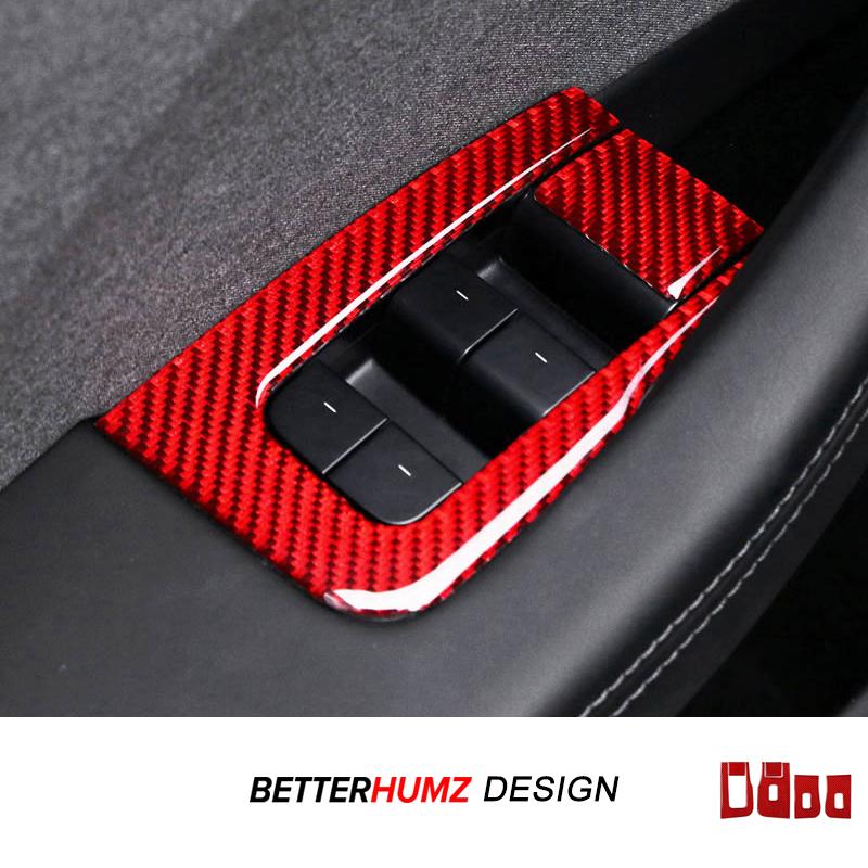 For Tesla 2019- Model 3 Highland Model Y Juniper Carbon Fiber Window Lift Panel Trim Sticker Car Interior Tuning Accessories