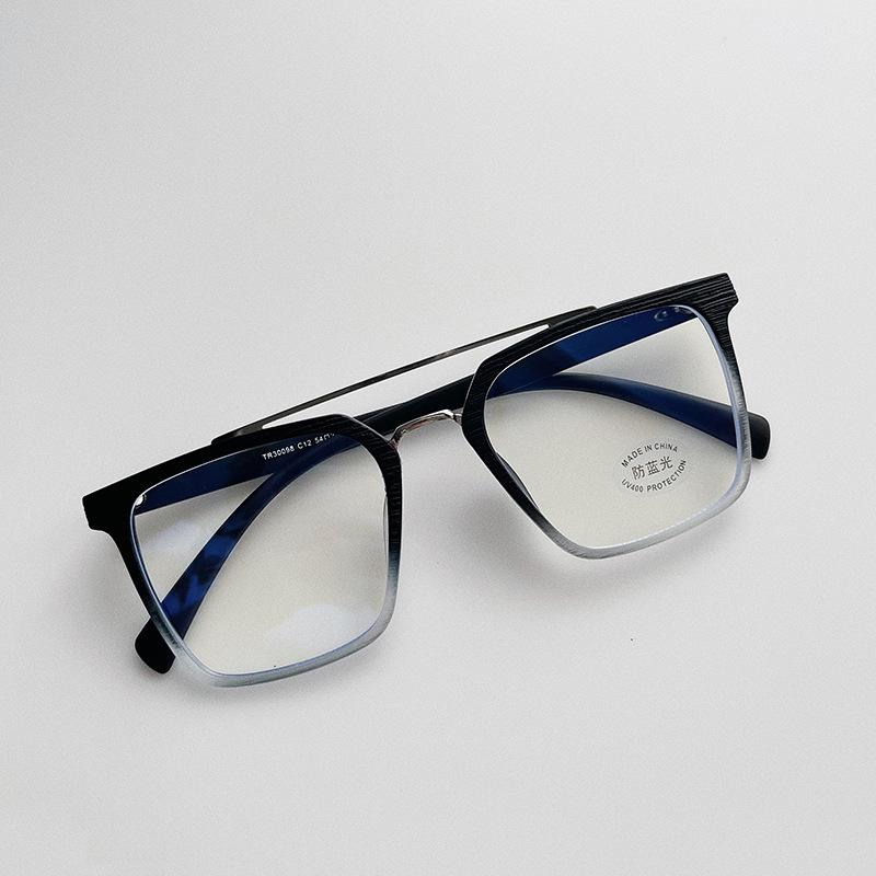 

TR Retro Wood Grain Double Beam Blue Light Blocking Glasses Women Men Flat Frame Korean Style Personalized Myopia Glasses Frame