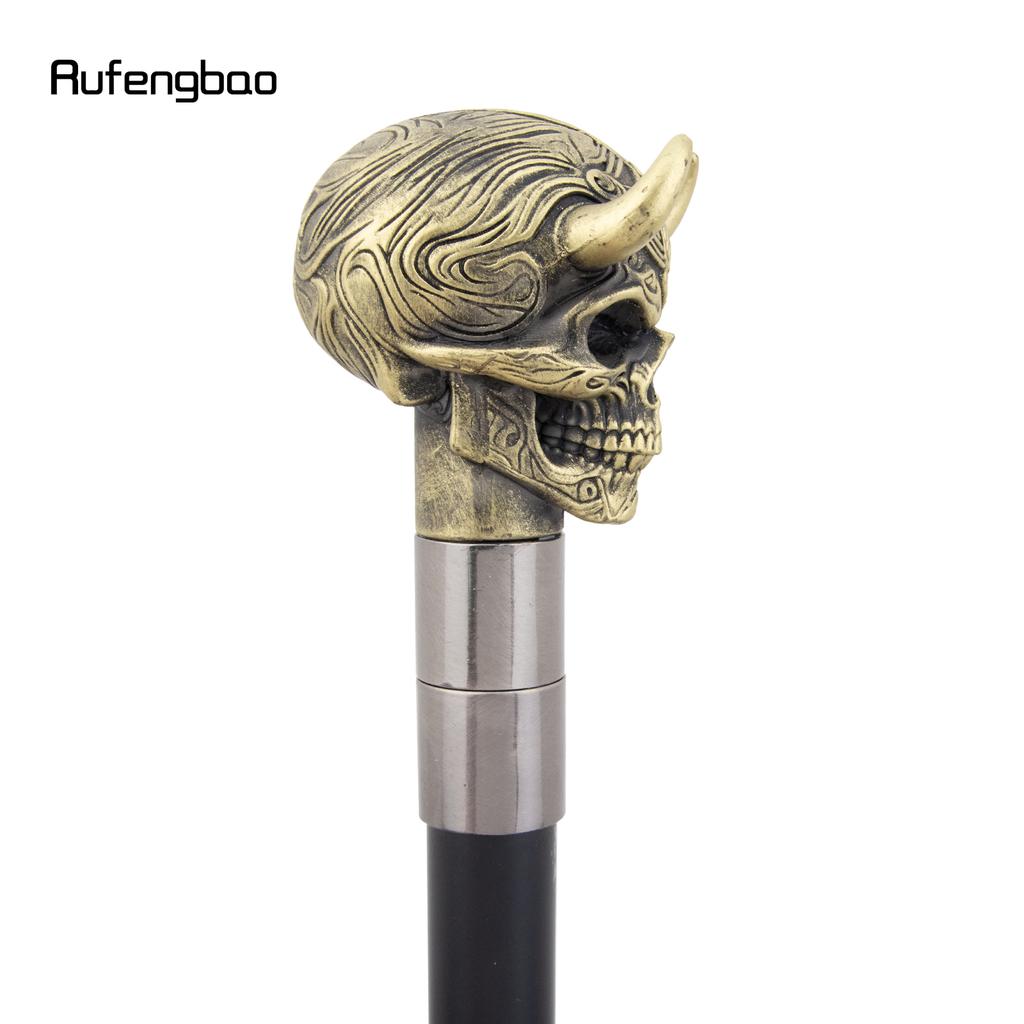 Yellow Horn Cattle Resin Skull Head Walking Cane Fashion Decorative Steel Stick Gentleman Skull Performance Stage Cane 93cm