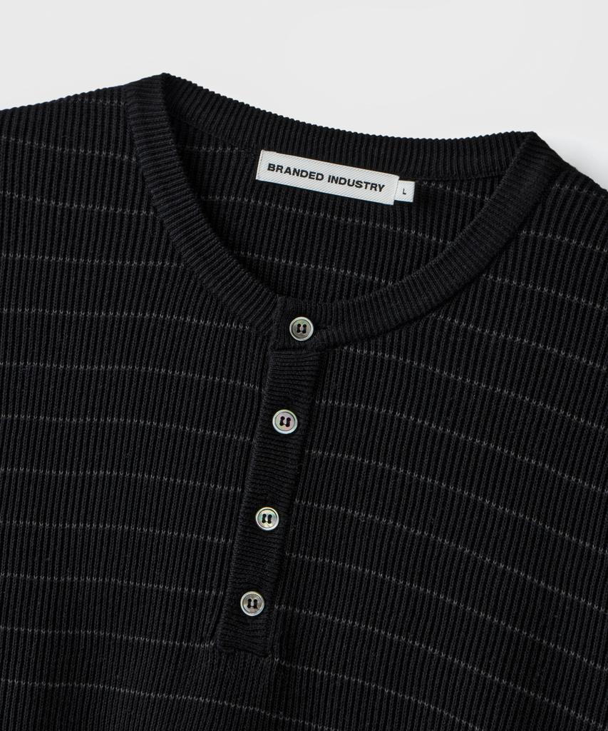 Beulaendideu Refined Stripe Henley Half Knit [Black]