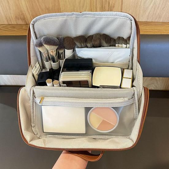 Standing Cosmetic Bag Stand-up Travel Makeup Bag Toiletry Organizer with Multiple Compartments for Women Vacation Business Trips Daily Use