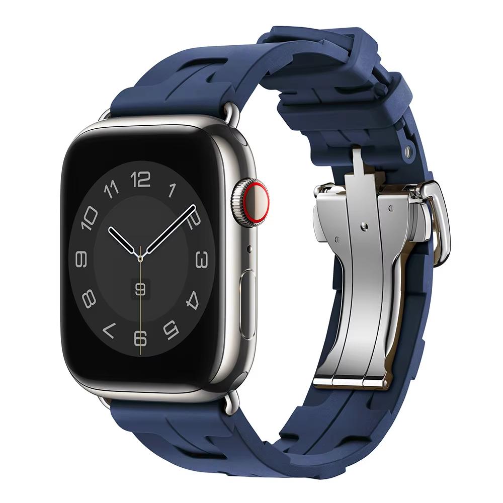 Original Soft Rubber Strap for Apple Watch Band 49mm 45mm 41mm 44mm 42mm 38mm Metal Buckle Bracelet for IWatch