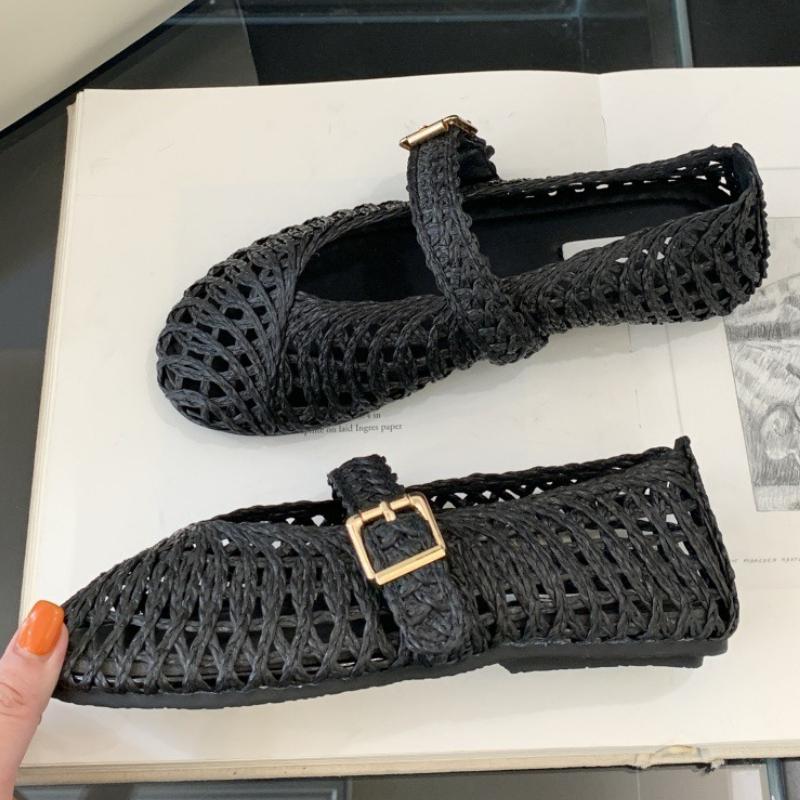 Fashion Fashion Hollow Weave Brand Ballet Flats Women Comfortable Round Toe Shallow Buckle Mary Jane Shoes Elegant Outdoor Casual Shoes
