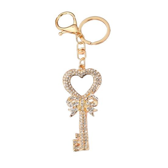 

Keychain Pendant Rhinestones Inlaid Heart Key Design Key Chain with Anti-Oxidation Lobster Clasp Backpacks Accessory