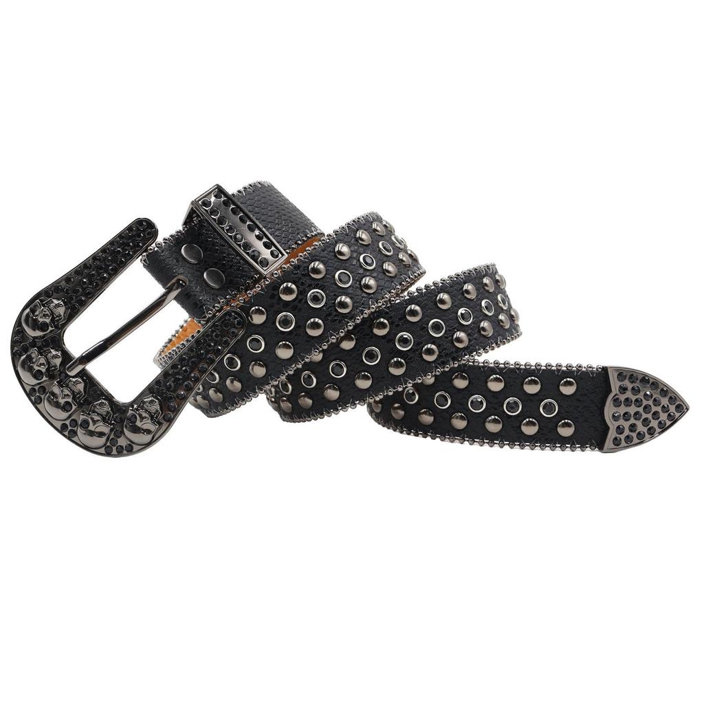 Women's European & American Rhinestone Skull Snake Skin Leather Belt - Extended Denim Style