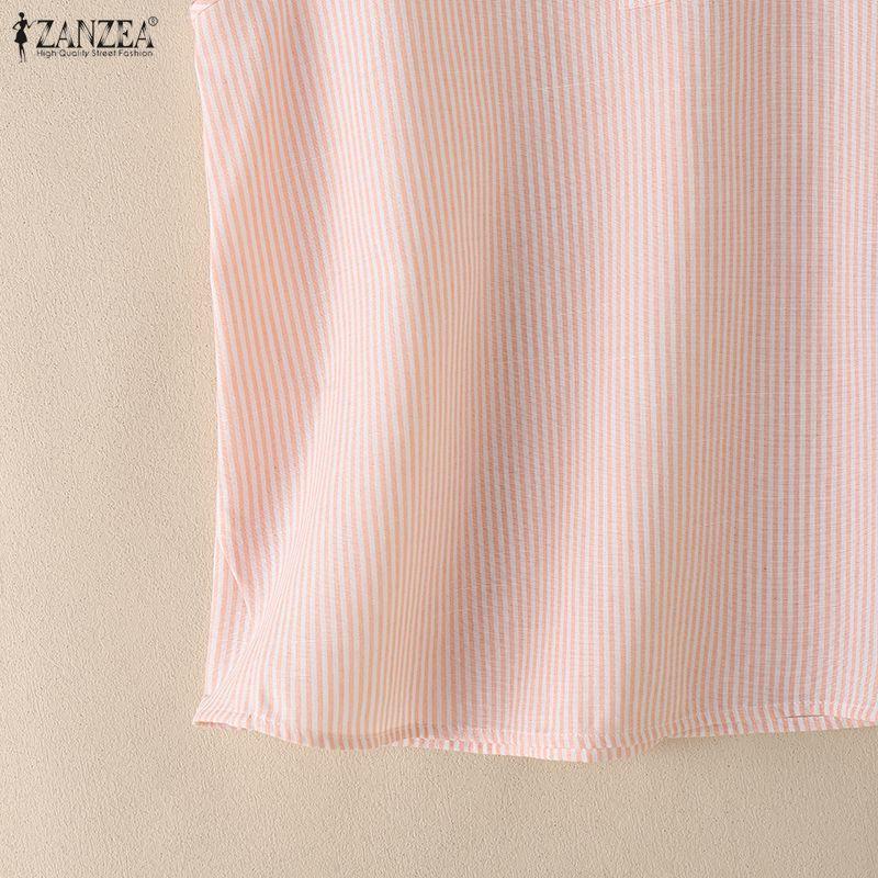 ZANZEA Women Casual Round Neck Loose Sleeveless Stripe Tank Tops