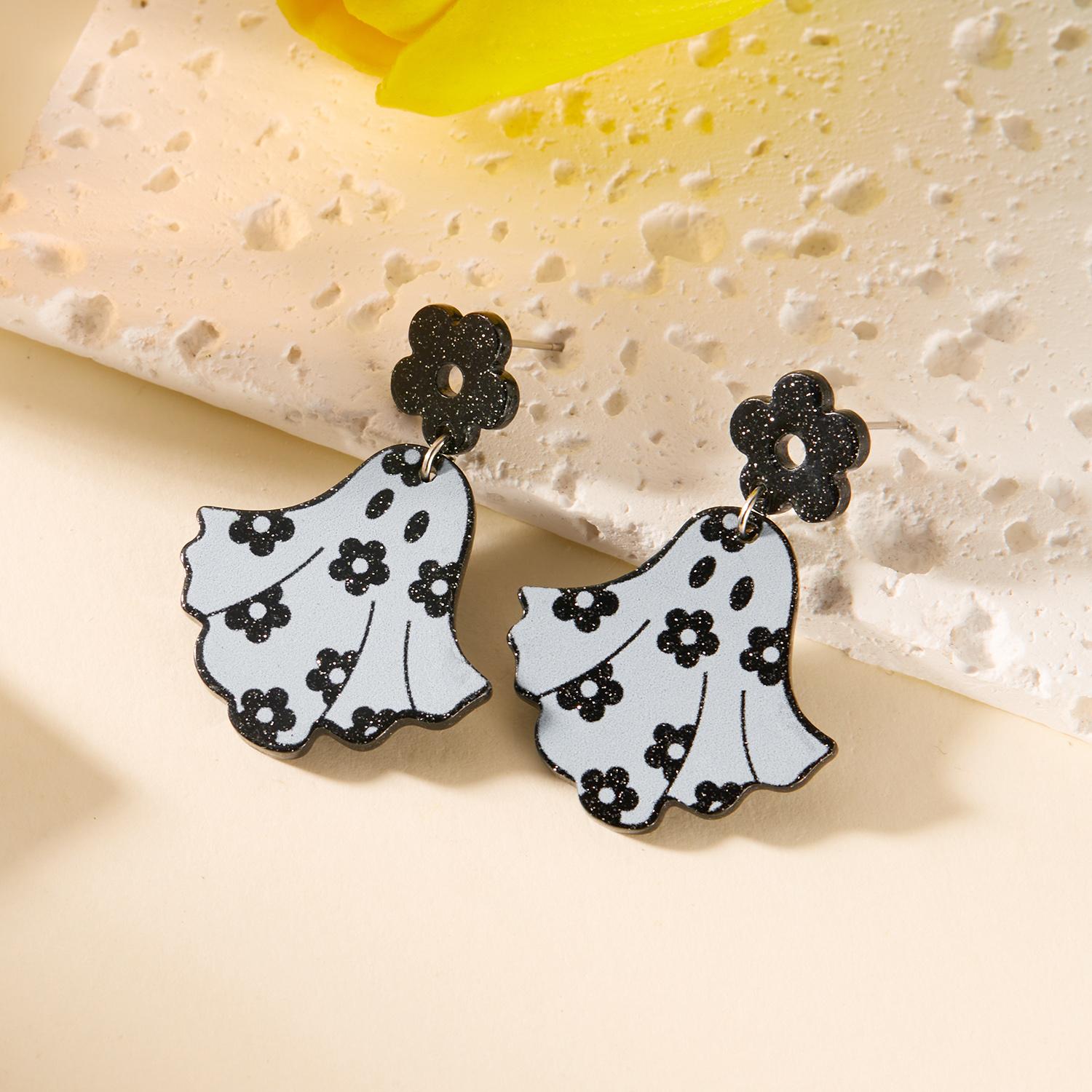New Creative Halloween Ghost Flower Drop Earrings for Women Funny Spooky Pumpkin Skull Acrylic Earrings Girls Party Jewelry Gift