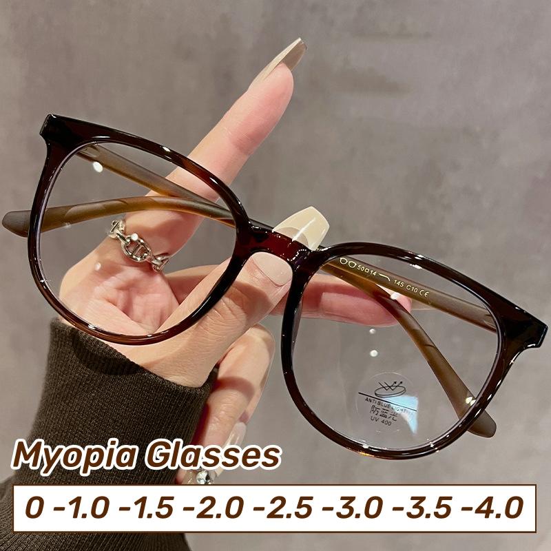 New Round Frame Myopia Glasses Anti-Blue Light Eyewear Women Eye Protective Computer Goggles Diopters -1.0 -1.5 -2.0 To -4.0