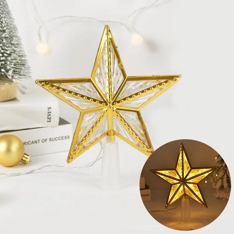 Christmas Tree Top Star Light Battery Powered Glowing Christmas Decorations Xmas Tree Ornaments Navidad New Year Natal Noel