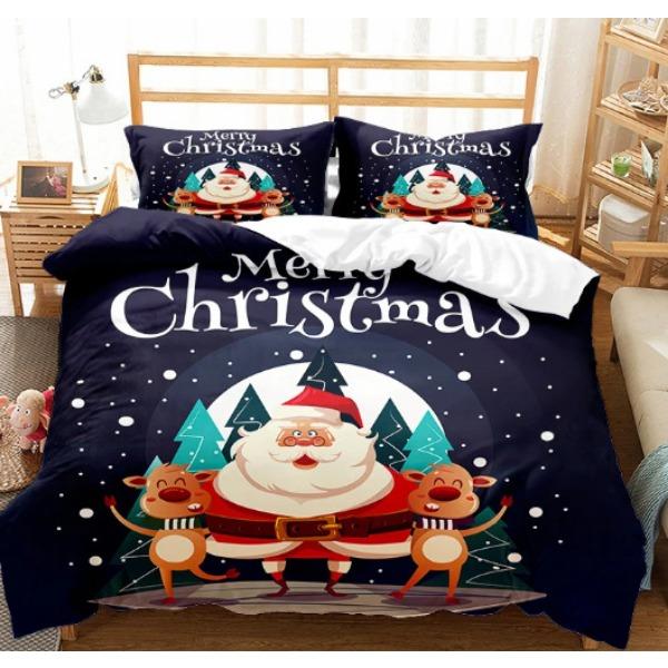Santa Claus Bed Three-Piece Set, Digital Print Quilt Cover Sheet Set