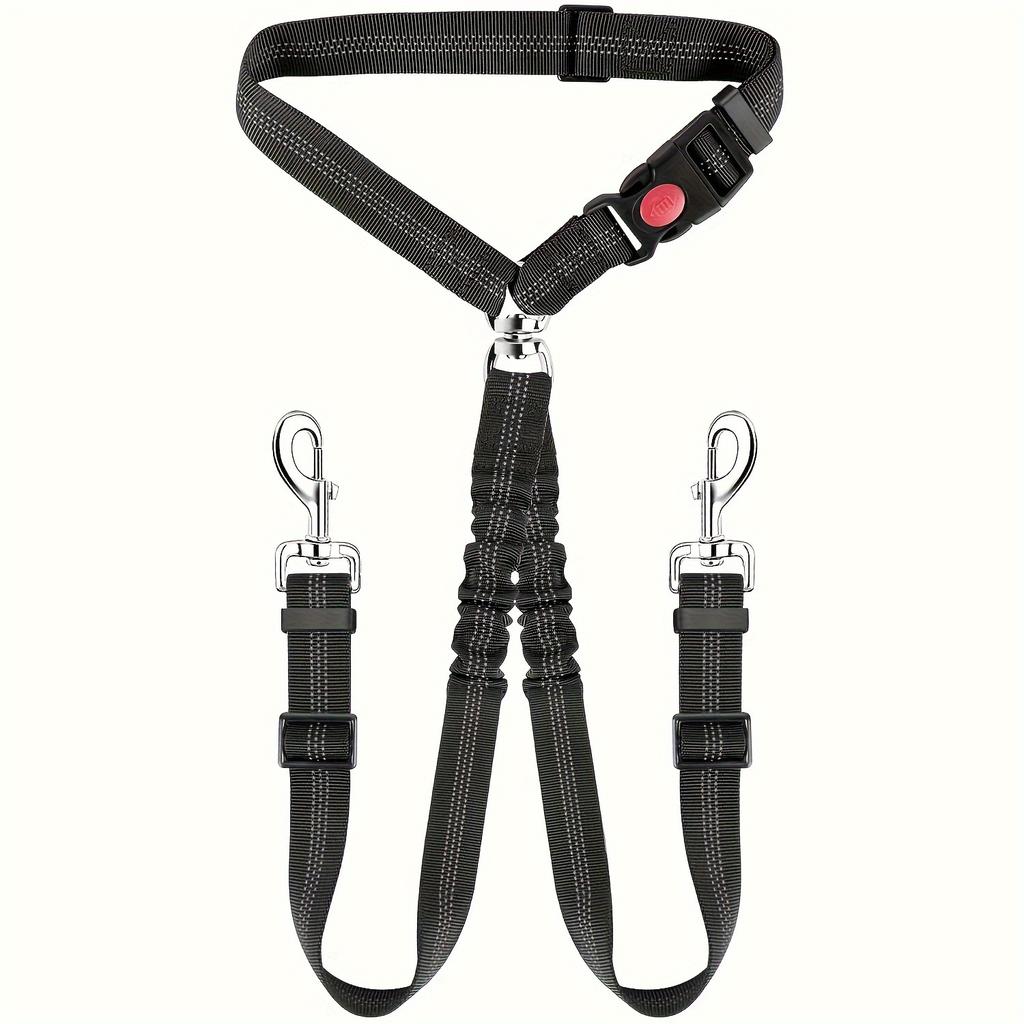 [Cinturón de Seguridad Seguro para Perros] Cinturón de Seguridad Doble para Coche para Perros con Hebilla Ajustable | Bungee Elástico de Nailon Reflectante Reposacabezas Sujeción - Seguro