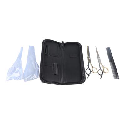 Haarschneideschere Edelstahl Manuell Flache Zähne Scheren Set für Friseursalon Zuhause Schwarz