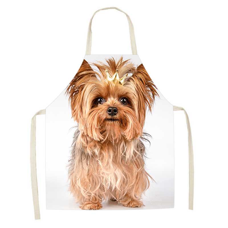 Bakery Cooking Kitchen Apron Cute Dog Pattern Printed Apron Women's Sleeveless Linen Apron Men's and Women's Children's Bibs