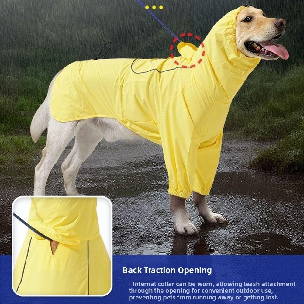 Reflective Dog Raincoat Reflective Stripe Waterproof Dog Rain Jacket with Leash Hole High Collar Dog Hooded Raincoat