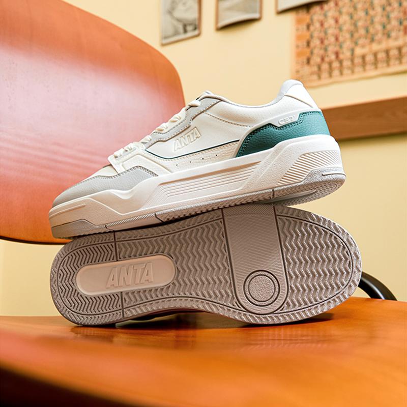 Anta C37 Series Soft Sole Comfortable Casual Simple Wear-Resistant Increased Height Low-Top Skate Shoes Men Sneakers White Gray Green 112538022-4
