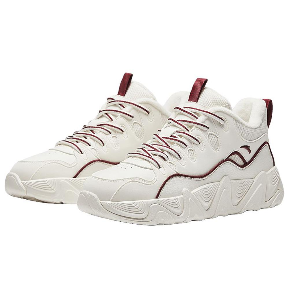 Anta Lifestyle Series Comfortable Fleece Non-Slip Wear-Resistant Low-Top Skate Shoes Women Sneakers White Red 922448916-2