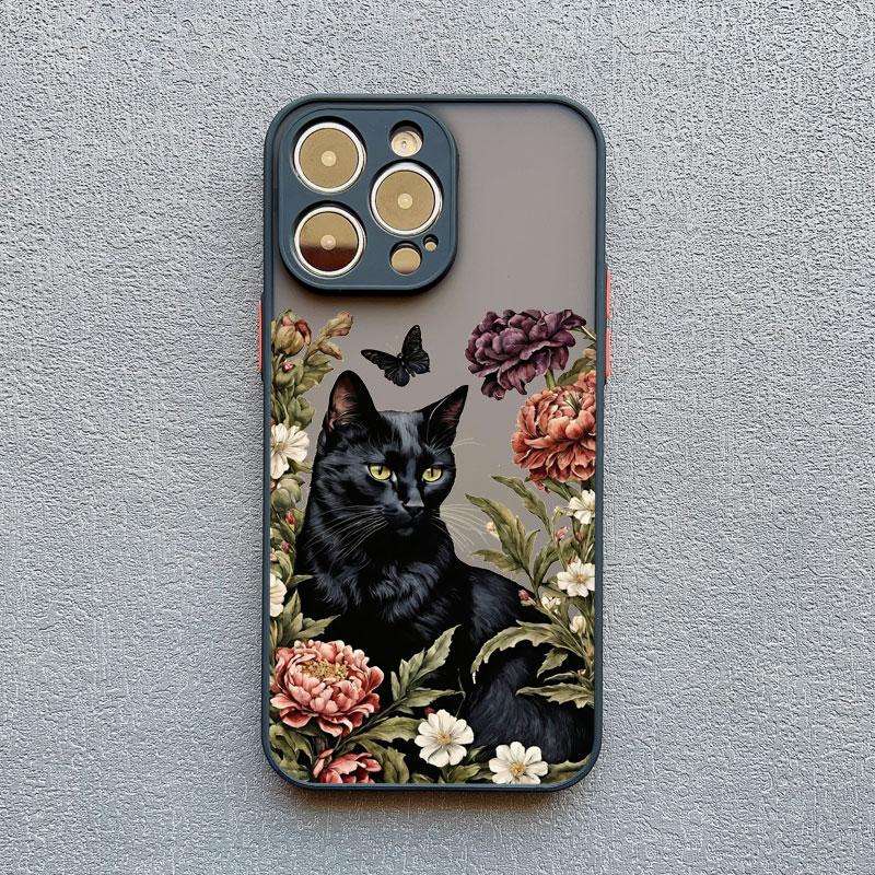 Lovely Black Cats And Flower Phone Case For iPhone 17 16 15 14 13 12 11 Pro Max Mini 15 14 Plus XR X XS Shockproof Back Covers