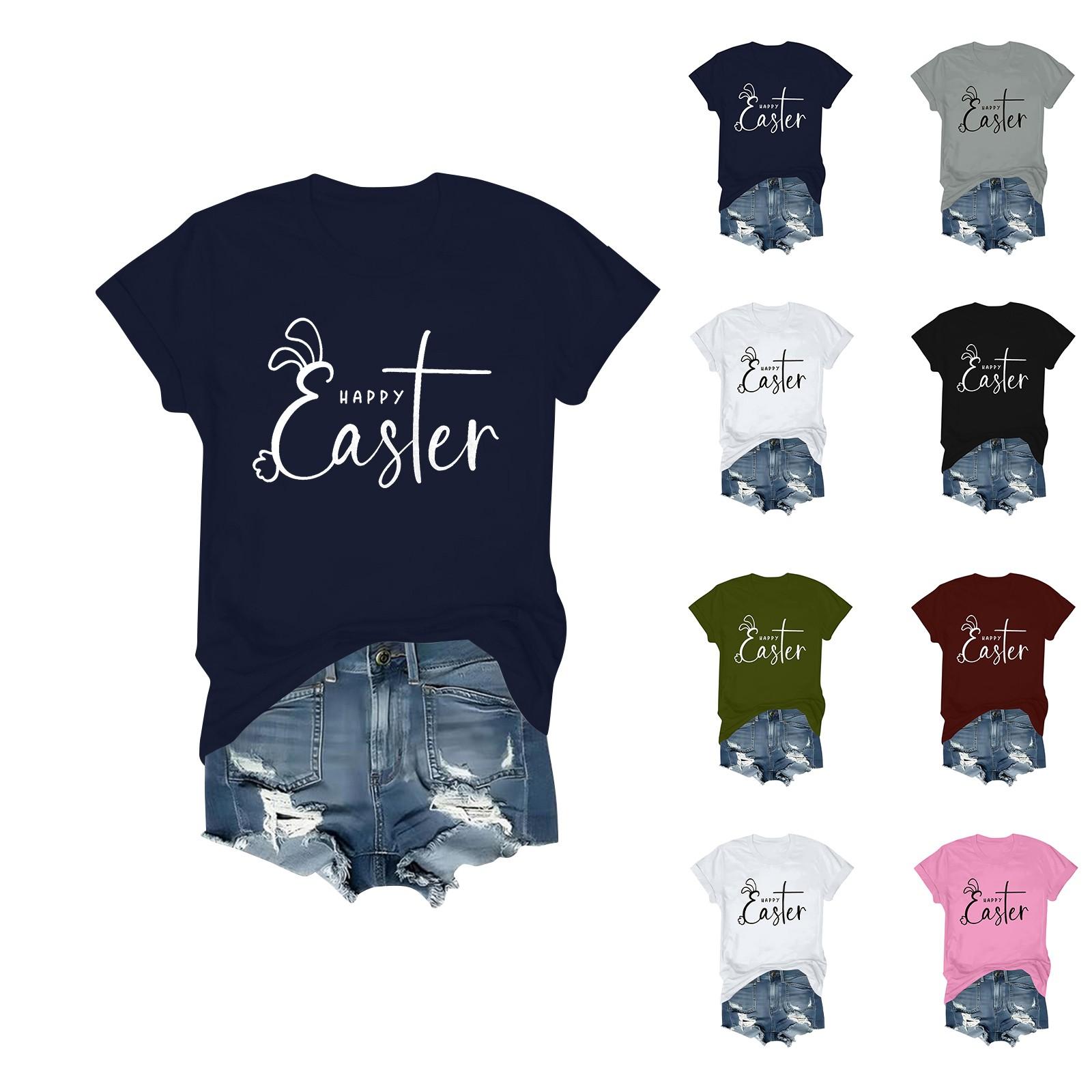 

Women s Daily Holiday Printed Short Sleeve Easter Short Sleeve Round Neck Retro Short Sleeve Summer Casual Tops XXL чёрный