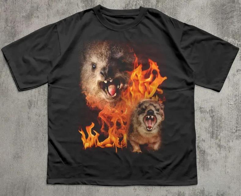 Maglietta Divertente Rock Hyrax Fuoco Meme, Regali Stupidi, T-Shirt Cringe, Magliette Brutte