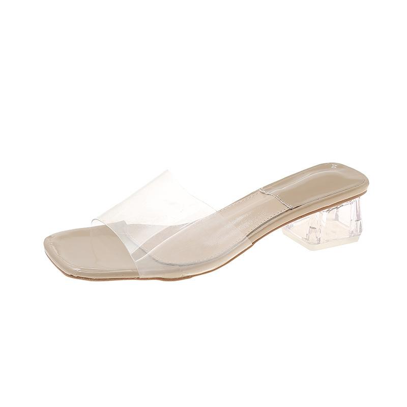 High Heels Fairy Sexy Crystal Thick Heel Transparent Cool Slippers Wear High Sense Niche Summer New
