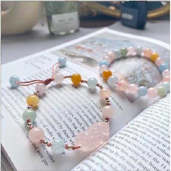 Zhang Junning's same style natural pink crystal bracelet for women, hibiscus stone, horse pink crystal Pixiu bracelet, peach blossom bracelet