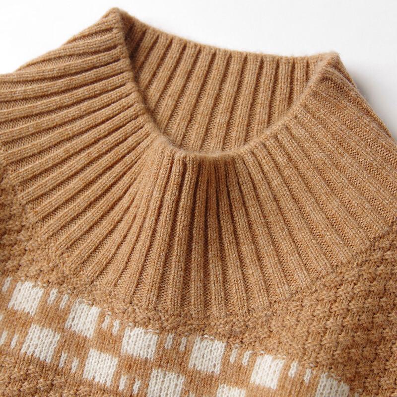 Women's Striped 100% Wool Semi-High Neck Sweater