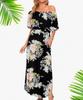 European and American summer new printed one-word shoulder short-sleeved long dress