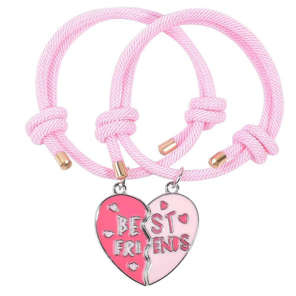 2Pcs Heart-shaped Stitching Bracelet Magnet Pendant BFF Friendship Handmade Weaved Jewelry Birthday Gifts for Kids Women 2026