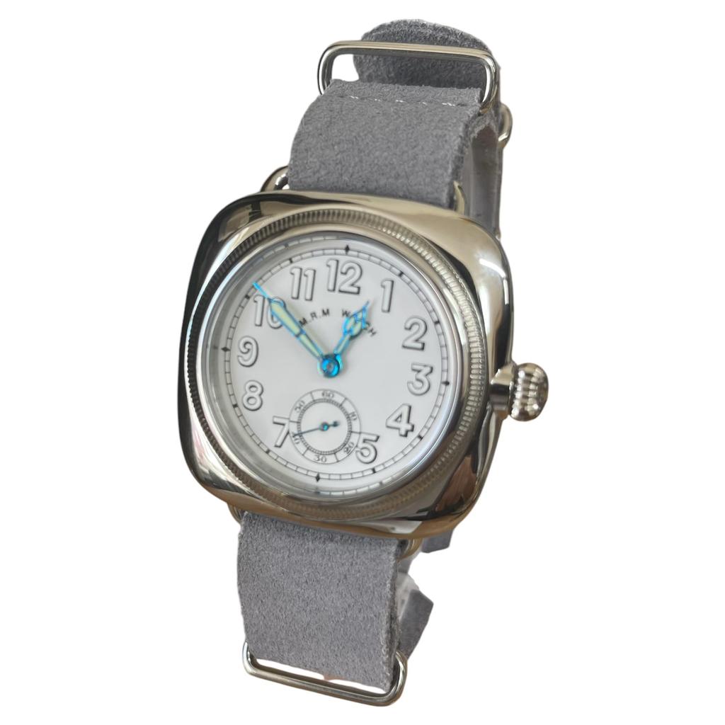 Military Watch Cushion Watch White Dial Gray Buckskin Nato Strap [M.R.M.W.]