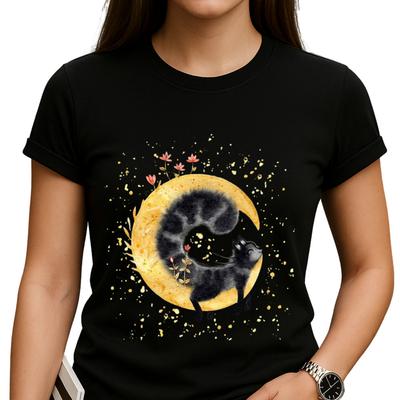 Himmlisches florales Katzen-T-Shirt, Mond-T-Shirt, Hexenhaft, Astronomie Kosmische Katze