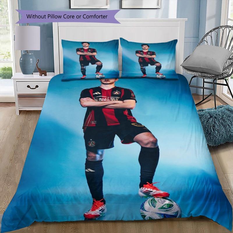 Atlanta United FC Football Team Red Black Stripes Gold City Skyline 3Pcs Bedding Set Sports Fan Washable Duvet Cover Set Bedroom Decor Bed Linen