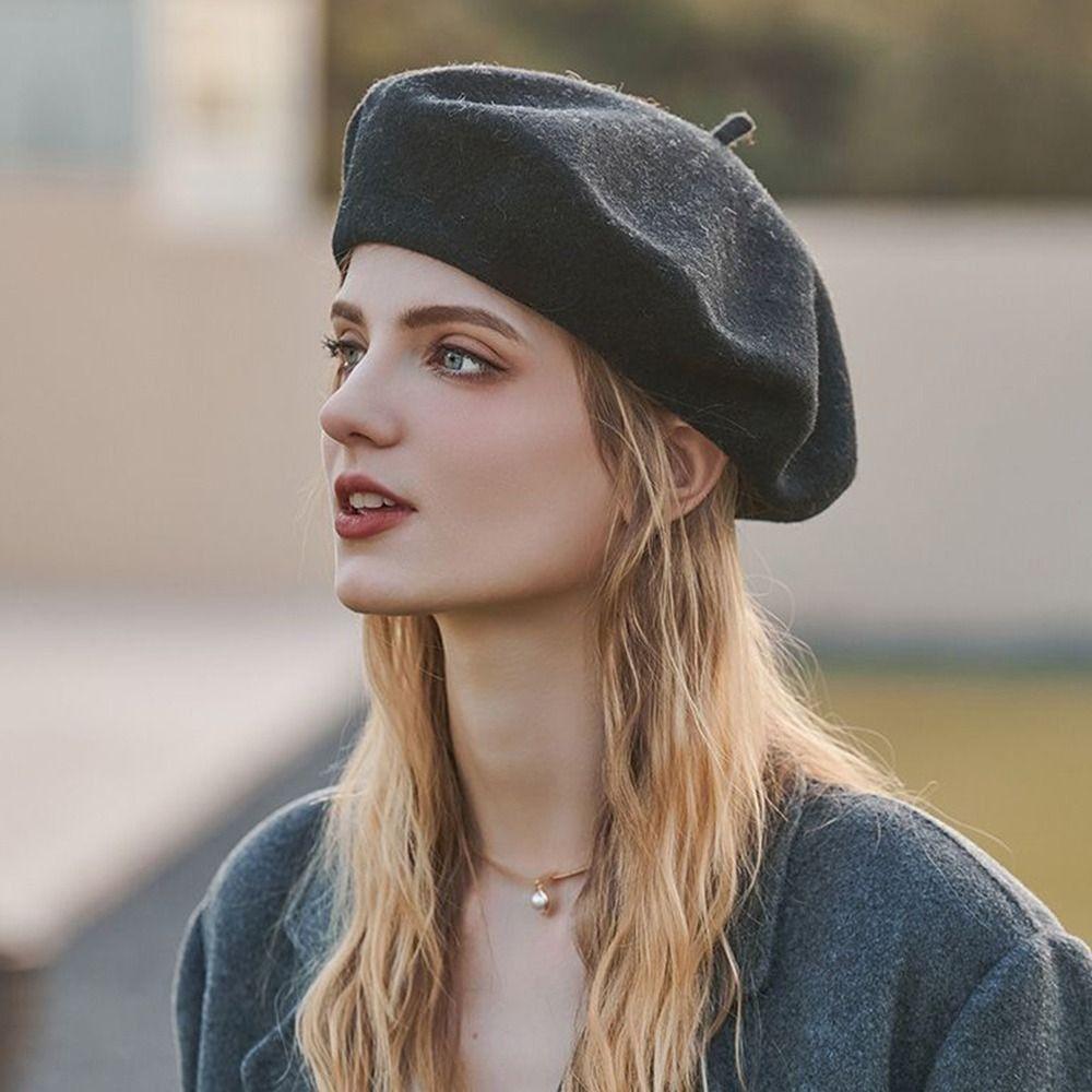 Fashion Warm Winter Wool Berets Hat Retro Elegant Plain Cap All Matched Solid Color French Artist Hat Women Girls
