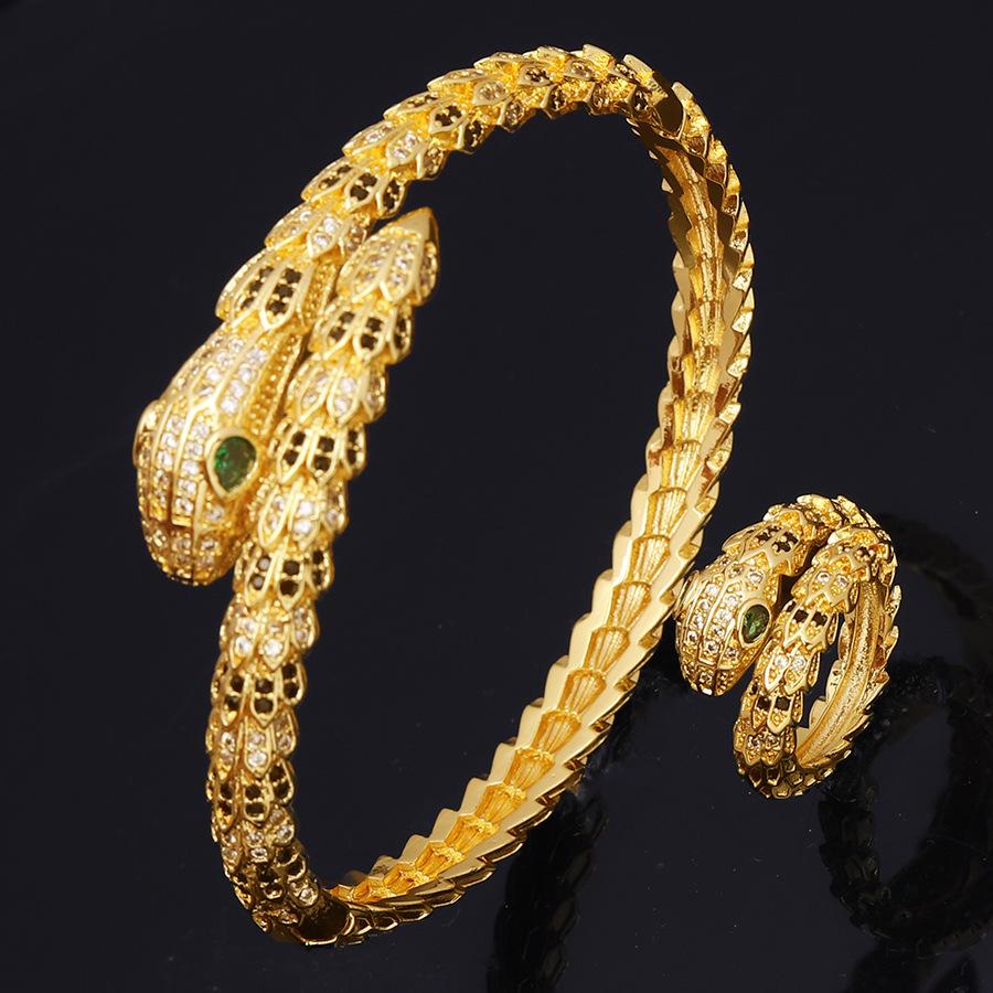 Dubai Bangles Ring Set For Women Indian Africa Lady Jewelry Ethiopian Gold Color Snake Cuff Bangles Wedding Bride Jewelry Gift