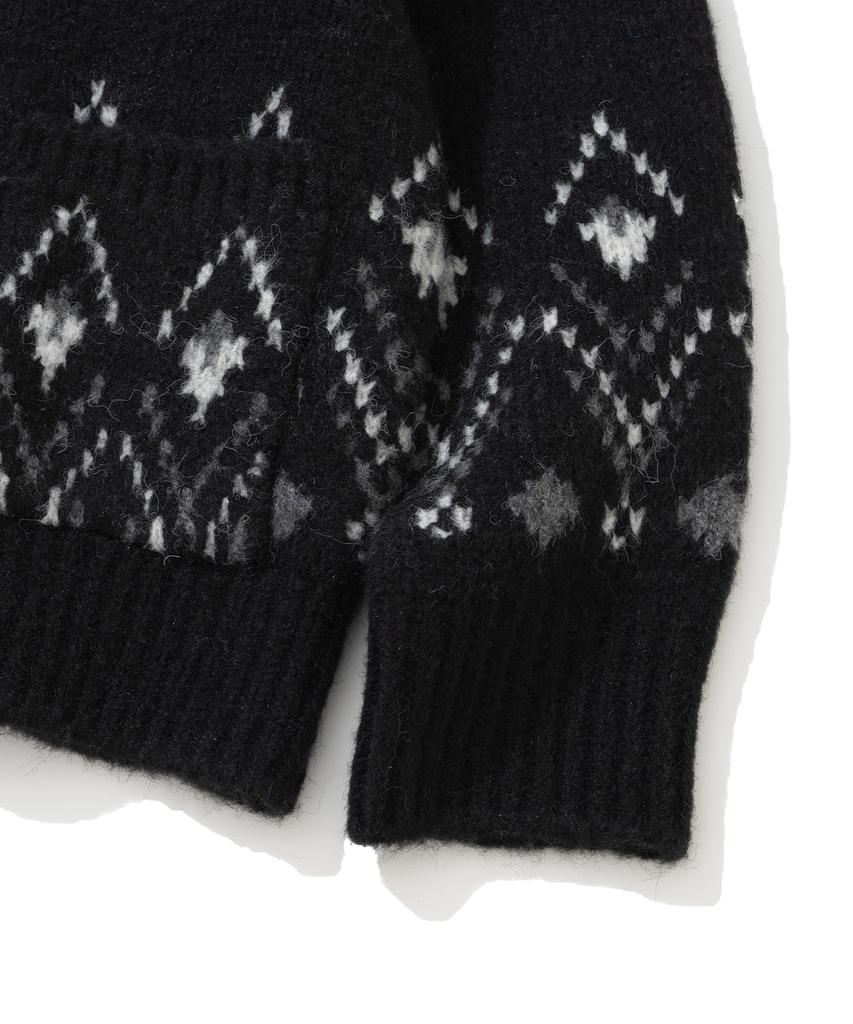 Knitted Bulky Wool Diamond Zip-Up Black