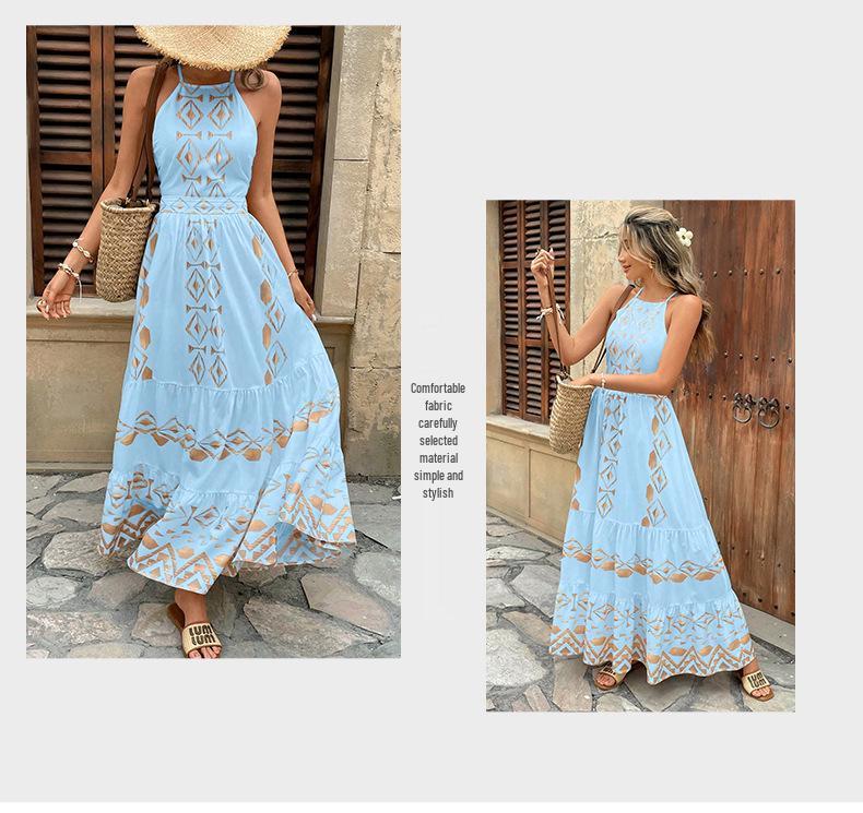 Besticktes elegantes Maxikleid mit Spaghettiträgern und tailliertem Schnitt