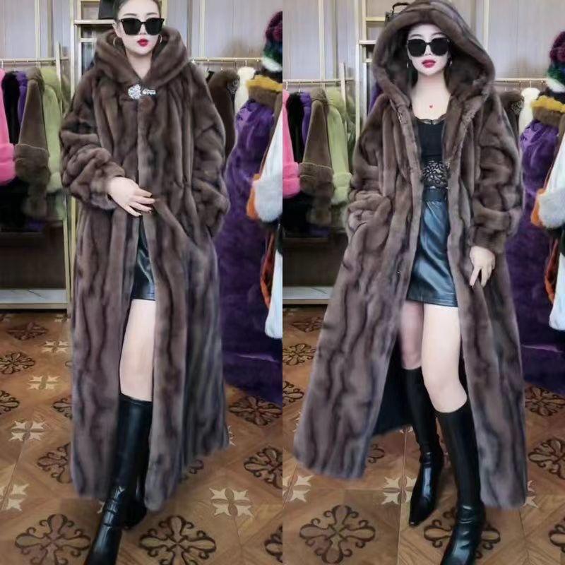 Temperament Women's Imitation Fur Leopard Print Coat Winter Furry Coat Large Size Imitation Cross Mink Coat Tide