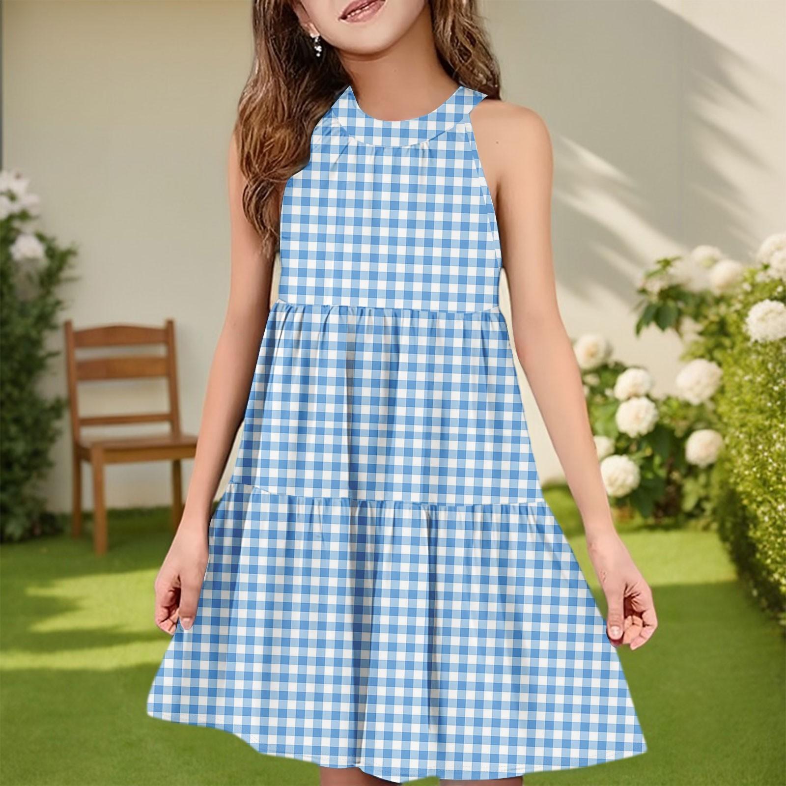 

Дитяча літня повсякденна модна сукня без рукавів з круглим вирізом 110 синій