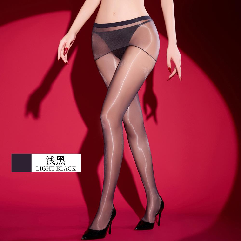 Collants Sans Couture 360 Femmes Sexy Huileux Brillant 5D Bas Ultra Fins Brillants Lisses Collants Bass de Soie Panty Hose open crotch black