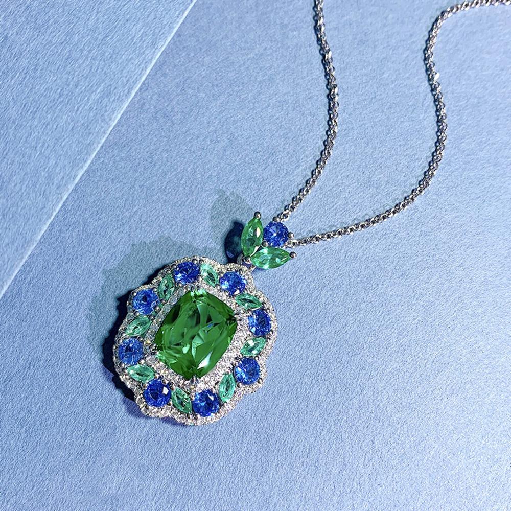 18k White Gold 9 *11mm Sapphire Courndum Necklaces For Women Engagement Gift 925 Sterling Silver Fine Jewelry