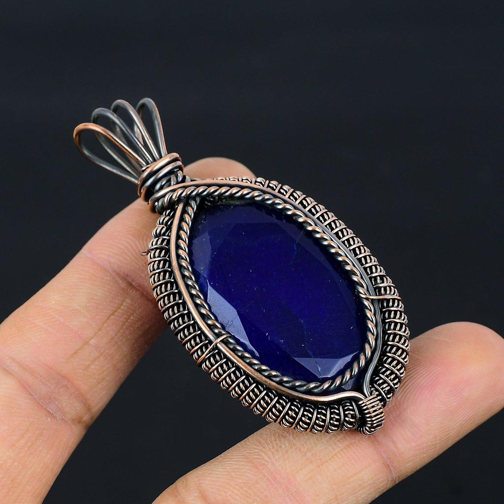 Κρεμαστό Μπλε Ζαφείρι, Χειροποίητο Κρεμαστό με Πολύτιμο Λίθο, Κρεμαστό Τυλιγμένο με Σύρμα Χαλκού 999, Αντίκα Κοσμήματα, Για Δώρο Αρραβώνα