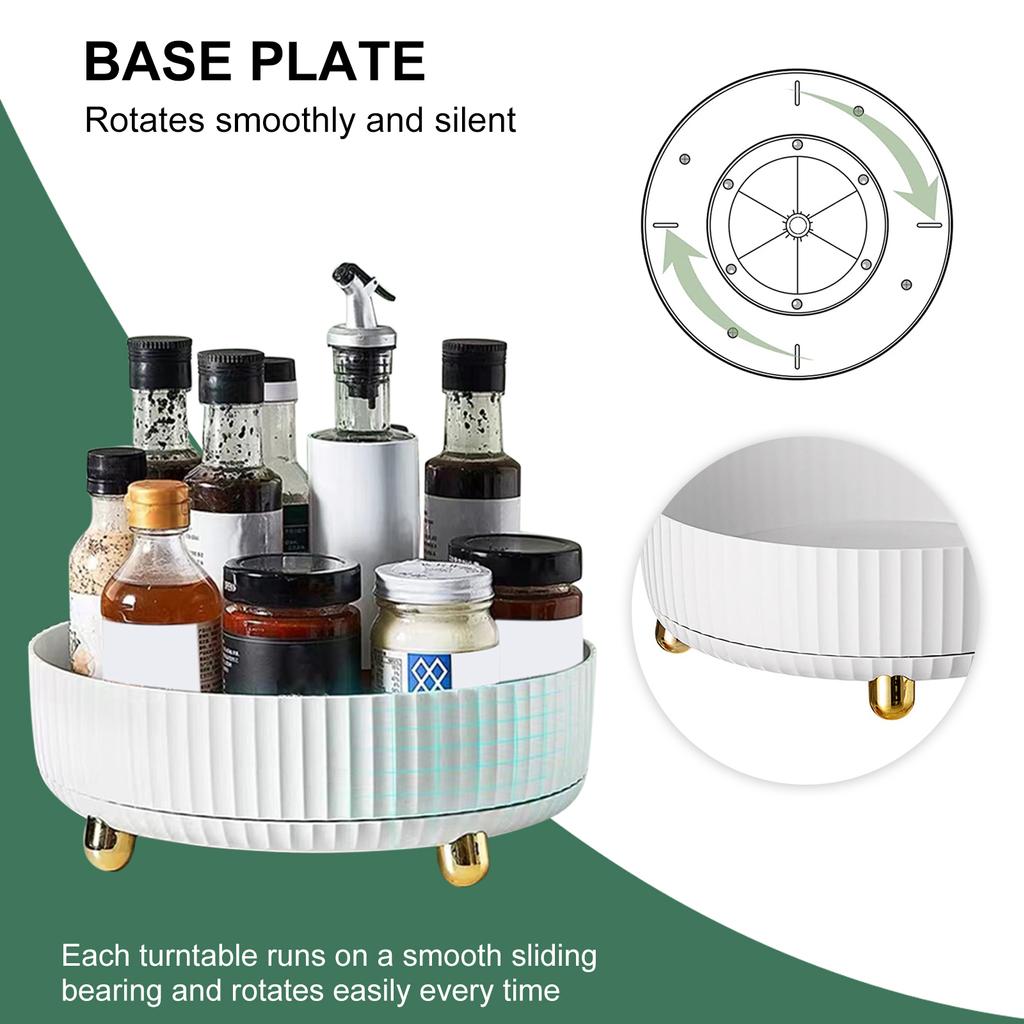 360 Rotation Non-Skid Spice Rack Pantry Cabinet Turntable with Wide Base Storage Bin Rotating Organizer for Kitchen Seasoning