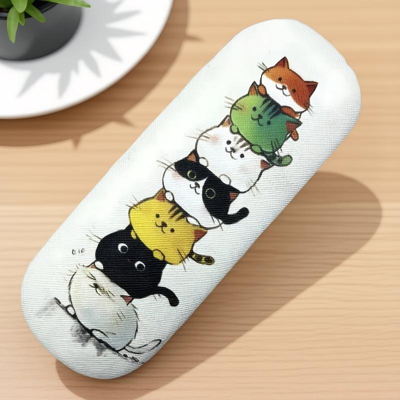 1 Pieza Elegante y Conveniente Caja de Almacenamiento para Gafas de Sol Estuche para Lentes de Contacto con Temática de Gato de Cabeza Redonda Para Almacenar Graduación