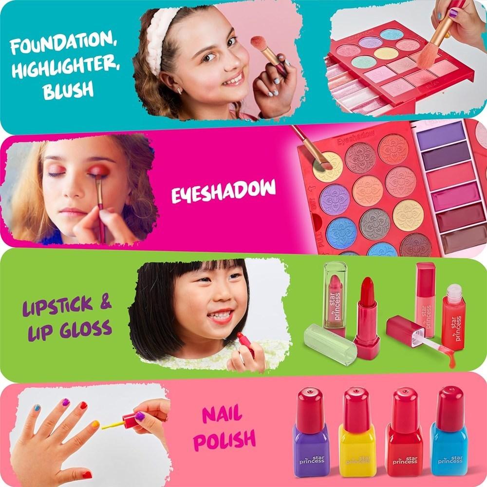Star Princess All-in-One Kinder-Farbkosmetik-Set Make-up Kosmetik Lipgloss, Geburtstags-Weihnachtsgeschenk für Neffen, 1 Stück