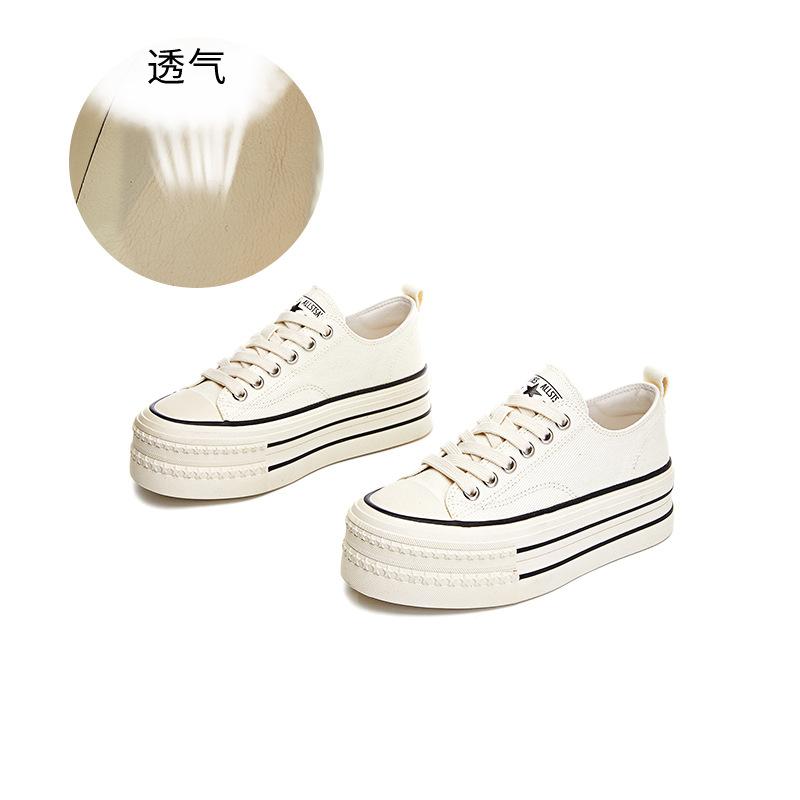 

Туфли женские белые из овчины wula pad, весна 2025, новые, на толстой подошве, увеличивающие рост, парусиновые туфли, повседневные, универсальные, кексовые туфли 40 бежевый