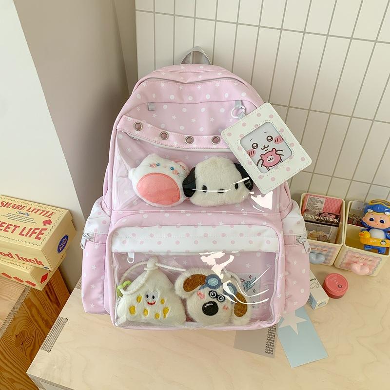 Schoolbag College Style High Value Star School Bag Junior High School Girls Large Capacity High School Student Polka Dot Star Printed Backpack