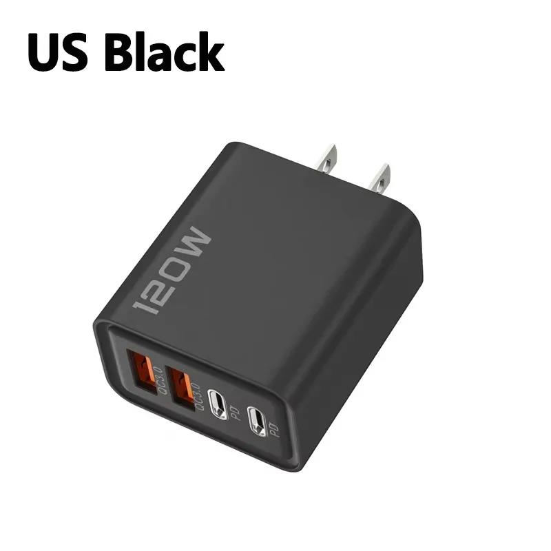 120W 4-Ports USB Type-C Charger Fast Charging Data Cable USB Phone Charger Adapter For Xiaomi IPhone17 16 15 Huawei Wall Charger 4