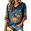 Women's Casual Halloween Print V-Neck T-Shirt Top for Daily Wear