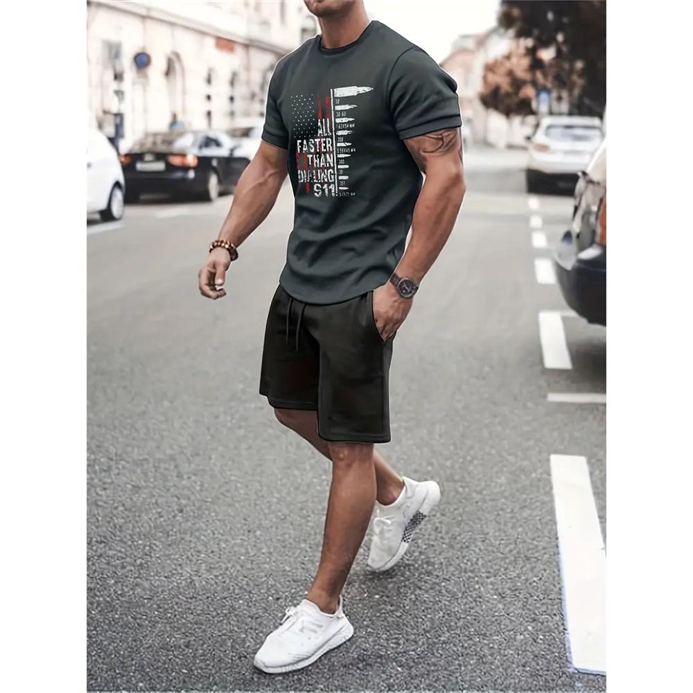 2024 Neue Sommer-Sportbekleidung Herren Kurzarm Shorts 2-teiliges Set Herren Street Camouflage-Print Trendiges Shorts-Set Herrenbekleidung